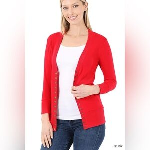 Women's Red Cardigan Sweater